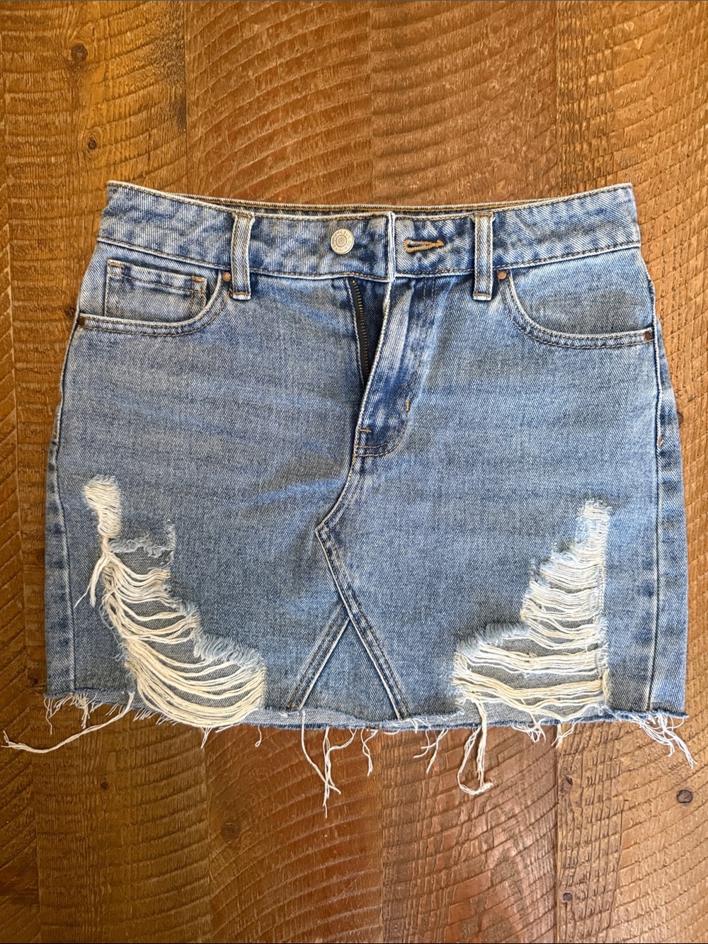 PacSun Light Blue Distressed Denim Mini Skirt